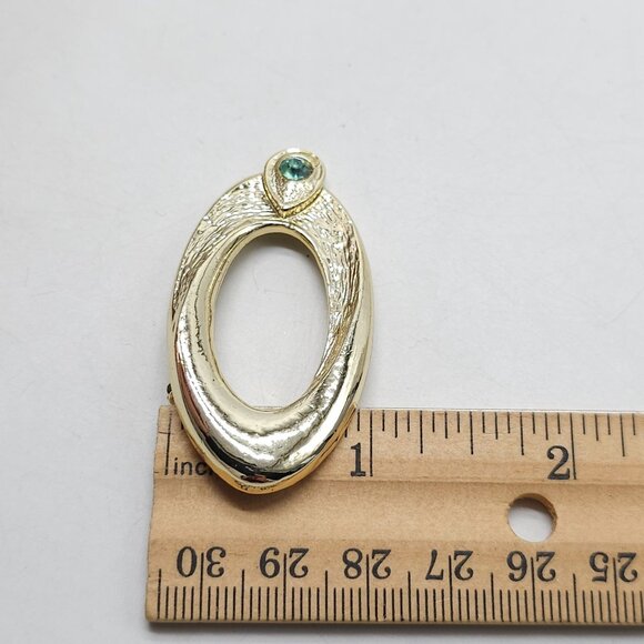 Gerrys Gold Tone Geometric Oval Brooch With Blue Rhinestone Accent - Picture 4 of 5